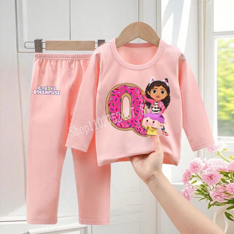 Gabby Dollhouses Pajamas Pants Set Girls Cute Letter A-Z Nightwear Trousers Kids Winter Home Clothes Children Long Sleeves Gift