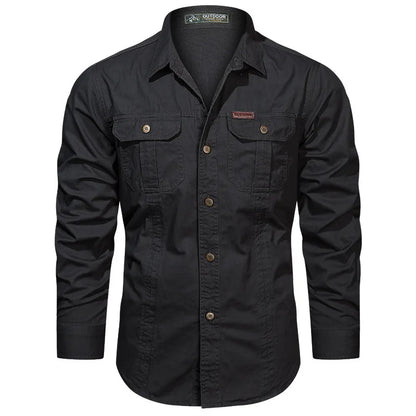 Men Military Outdoor Shirts Male Cotton Multi-pocket Tooling Casual Shirts Good Quality Man Large Size Solid Long-sleeved Shirts