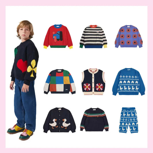 Children's Sweater 2025 Fall Autumn/Winter Girls' Cartoon Warm Cotton Color Block Pullover Vest Cardigan Boys' V-neck Knit