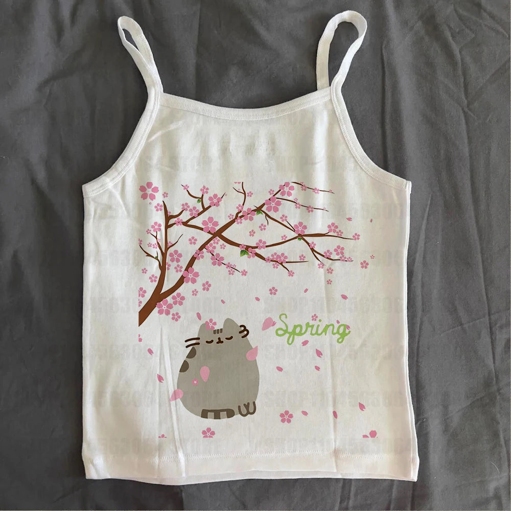2000s Kawaii Girls Slim Tops Streetwear Gothic Fit Tank Tops Vintage Gothic Graphic Women Summer Baby Tank Aesthetic Retro Vest