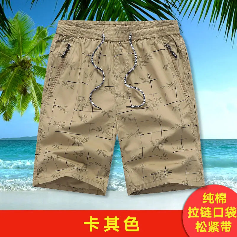 Summer Men Home Casual Wear Loose Cotton Thin Beach Five-point Pants