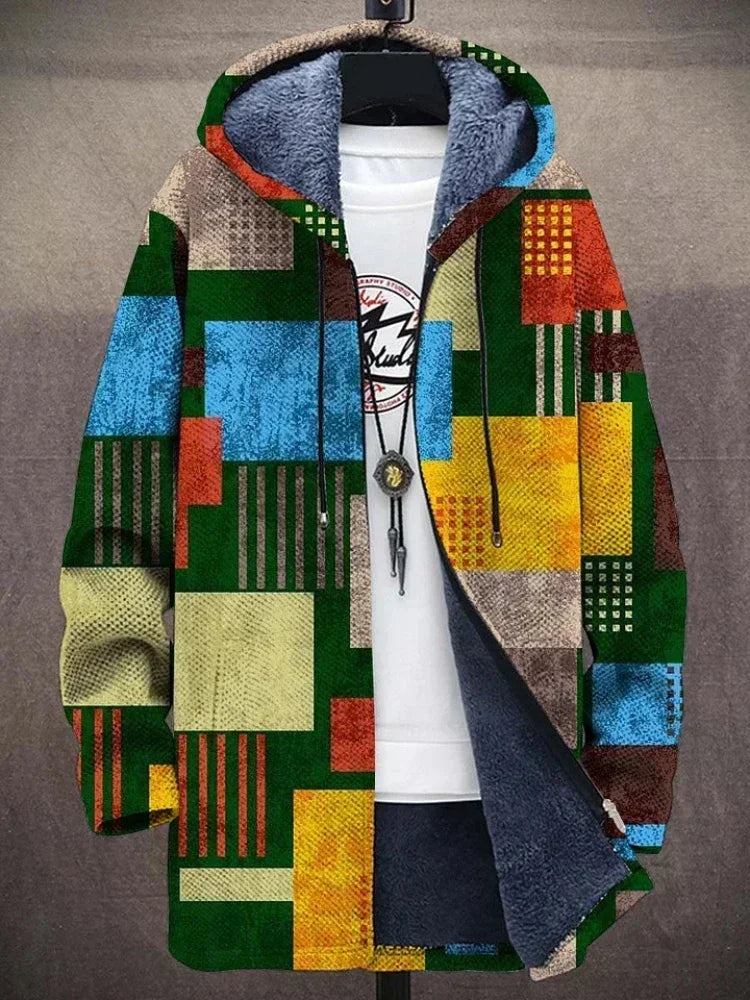 Men Cardigans Coats Gradient Art Colorful Graphics Printed Plush Thick Winter Casual Streetwear Unisex Clothing