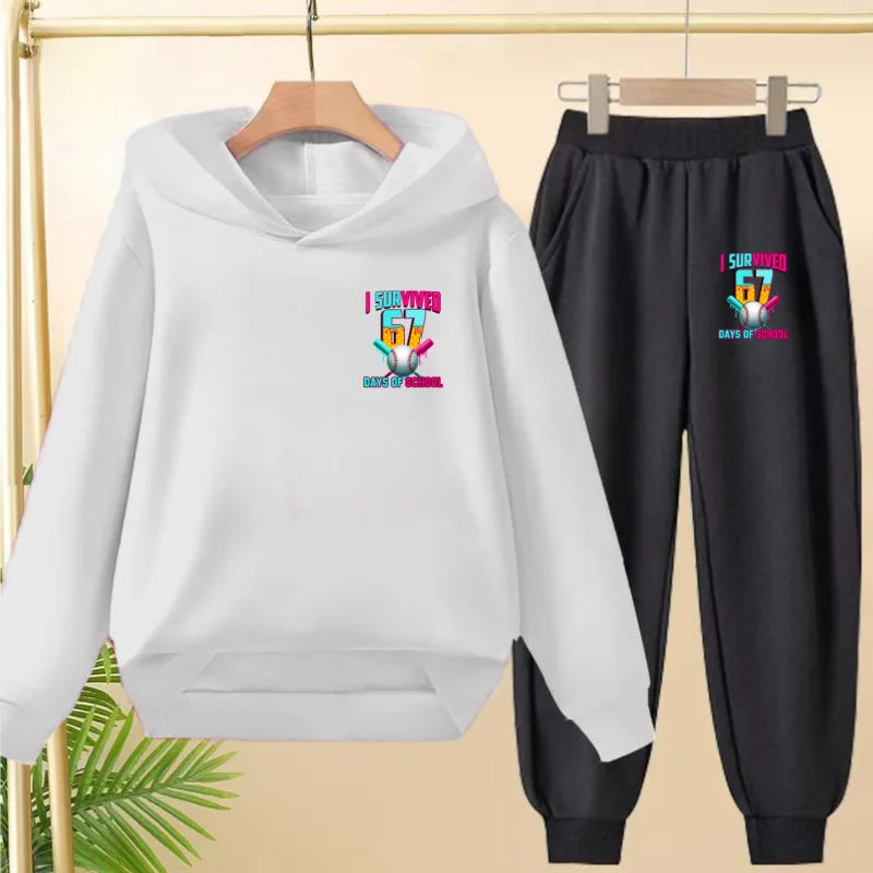 67 Children's Hoodies, 2 Pieces for Boys and Girls Aged 3-12, Comfortable Casual Hoodie+pants, Pullover, Hooded Sportswear