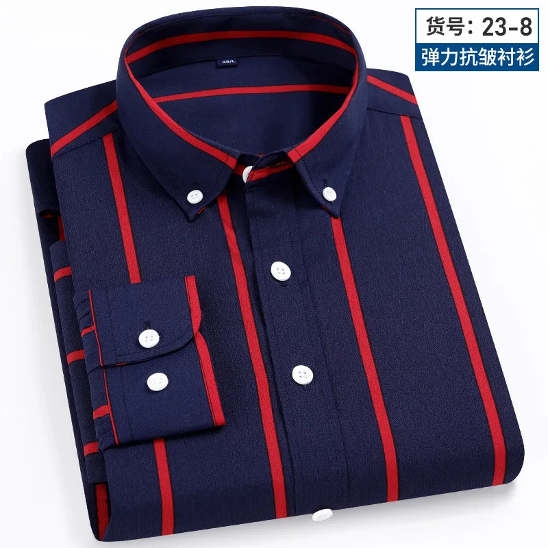 Men's Business Casual Long Sleeve shirt Classic striped social dress shirt Wear free, wrinkle-resistant and easy to care for