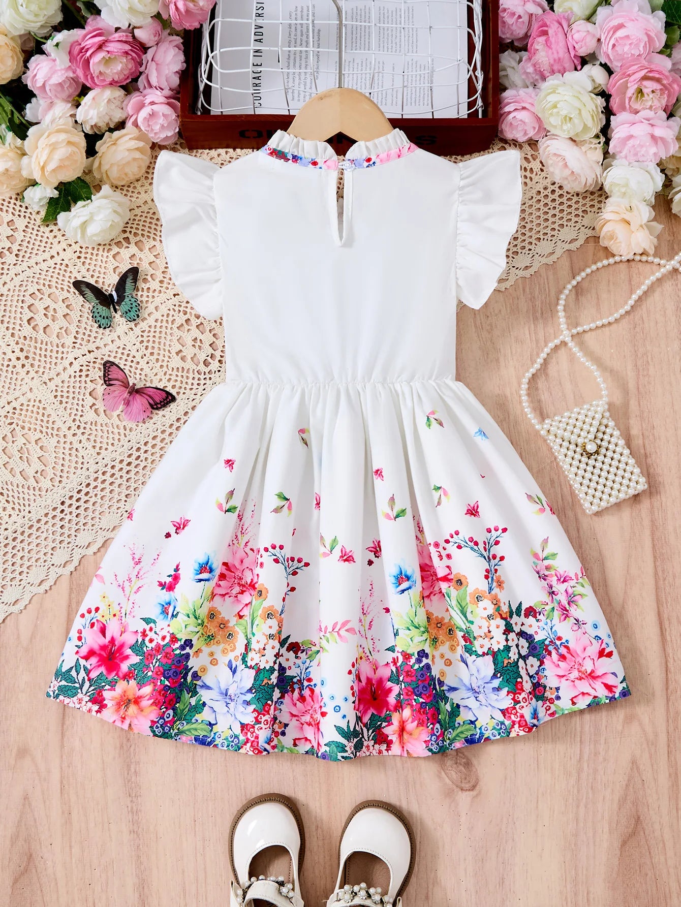Girls Casual Dresses Denim Print Button Bow Ruffled sleeves Floral Tulle Cute Princess Formal Dresses Children Casual Dresses