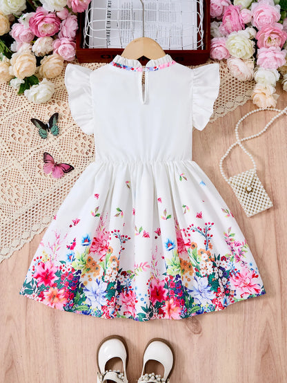 Girls Casual Dresses Denim Print Button Bow Ruffled sleeves Floral Tulle Cute Princess Formal Dresses Children Casual Dresses