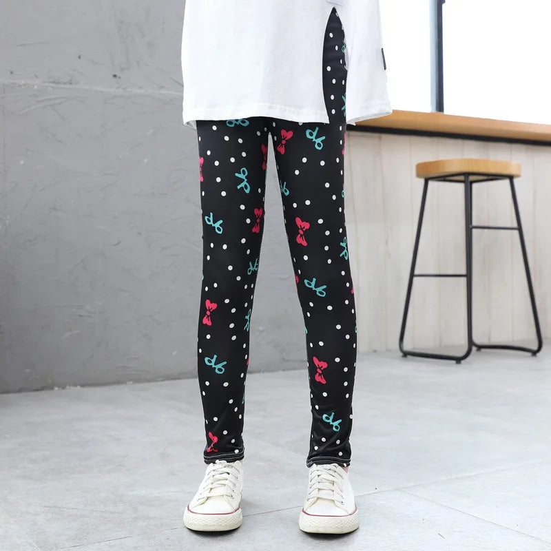 Girls' Pants Summer Thin Children's Elastic Leggings Baby Milk Screen Printed Floral Long Pants Slim Fit Ages 3-11Y