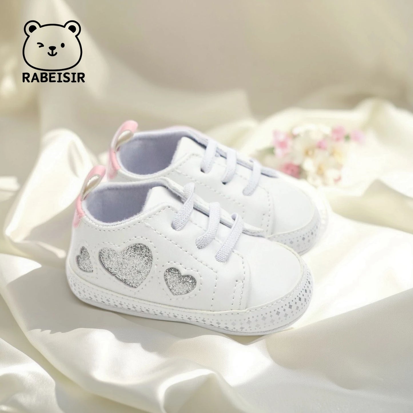 Baby Girl Toddler Shoes Love Style Baby Simple White Shoes Lightweight Non-Slip