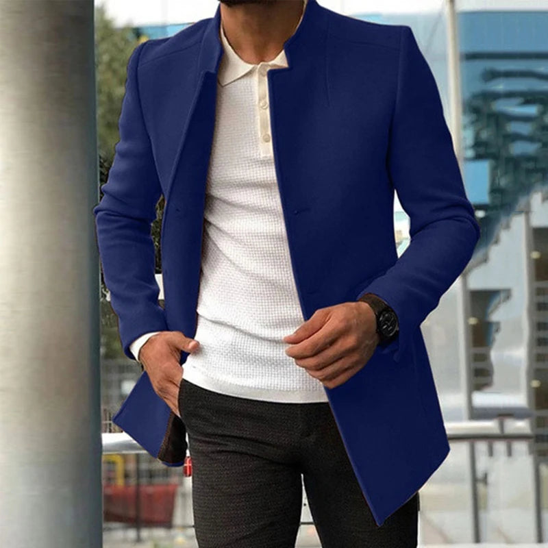 Men's Windbreaker Coats Business Casual Wool Blends Jackets Men Autumn Winter Fashion Stand Collar Vintage Outwear Man Clothing