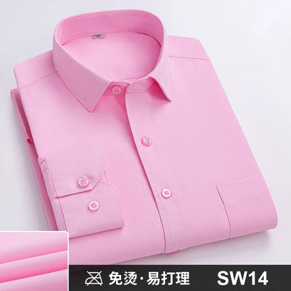 Men's Formal Shirt Long Sleeve  Solid Color Striped Pocket Fashion Business Office Professional Wear Social White Shirt