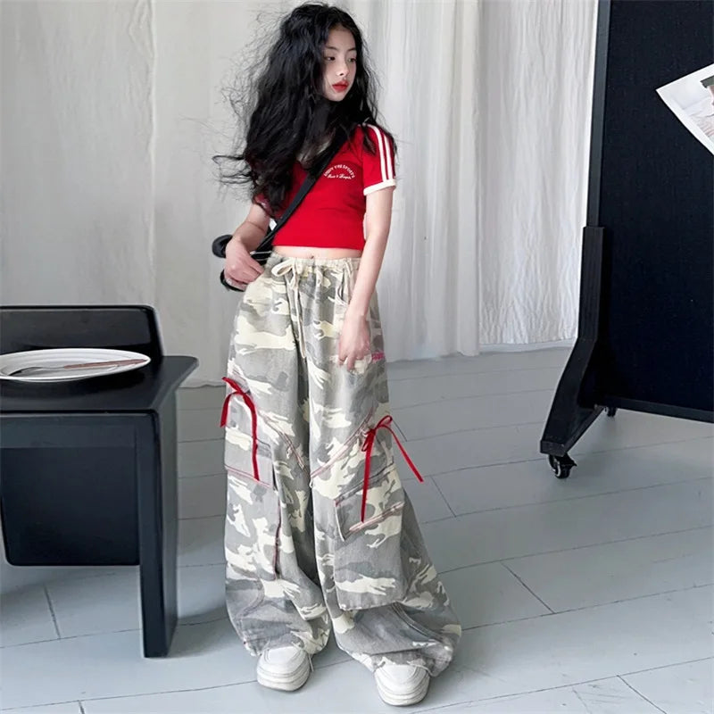 Girls' camouflage pants trendy wide leg pants spring&autumn New fashion big children's Korean version work pants Kids trousers