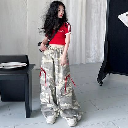 Girls' camouflage pants trendy wide leg pants spring&autumn New fashion big children's Korean version work pants Kids trousers
