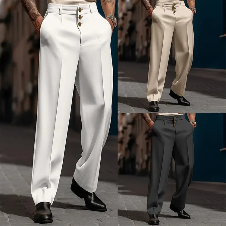 Men Straight Formal Trousers Loose Fashion Business Pants Comfortable Casual Wide Long Pants Social Pants Joggers Man Clothing