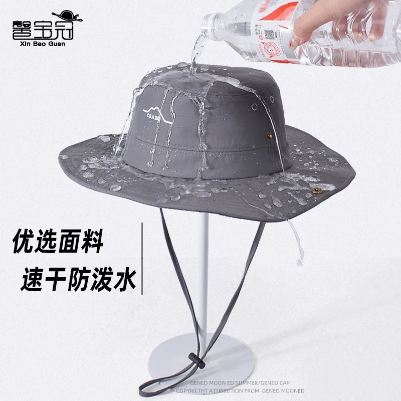 Waterproof and quick-drying summer wide-brimmed sun-protective hats for men and women, outdoor hiking and fishing sun hats