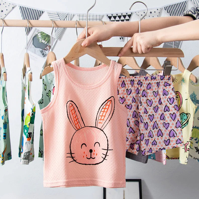 Girls Pajamas Sets 0 to 1 2 3 4 5 6 7 8 9 Years Cute Cat Print 100% Cotton Cartoon Boys Pyjamas Dino Kids Children Home Clothing