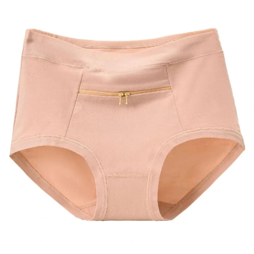 Women Underwear with Cash Pocket High Waist Breathable Cotton Underwear with Anti-theft Zipper Pocket for Women Middle-aged