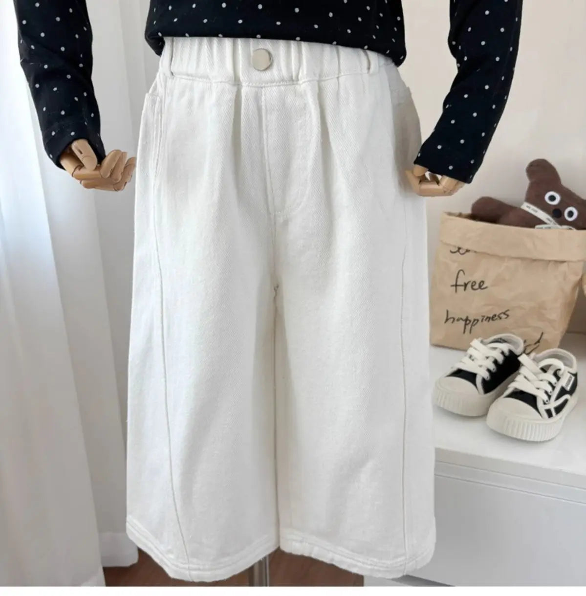 Girls Wide Leg Pants Spring Autumn Fashion Children's White Jeans Comfortable Fit Kids' Trousers