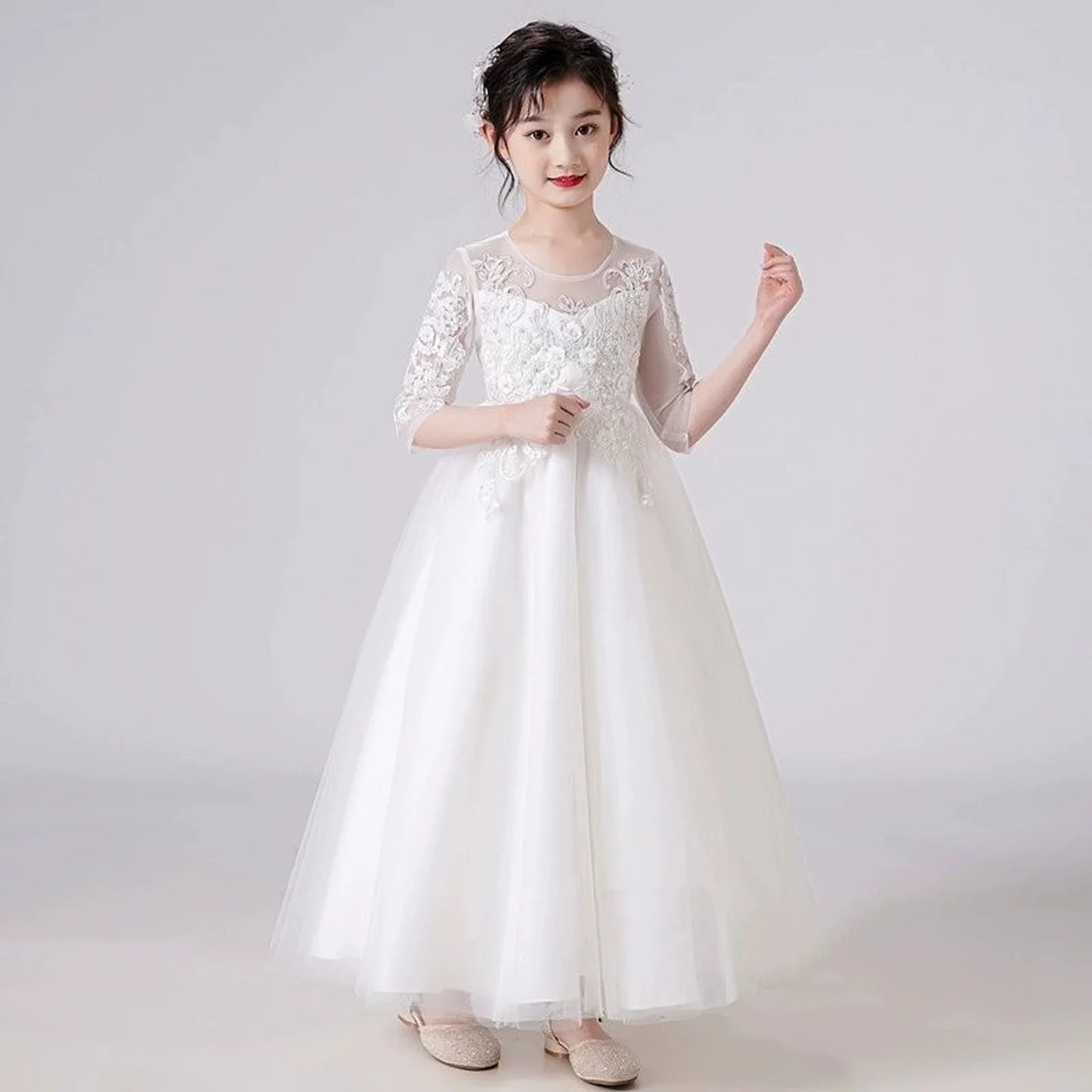 5-14 Years Girl Dress Fashion Children Girl Evening Gown Half Sleeve Lace Kids Dresses for Girls Summer Girls Party Dresses