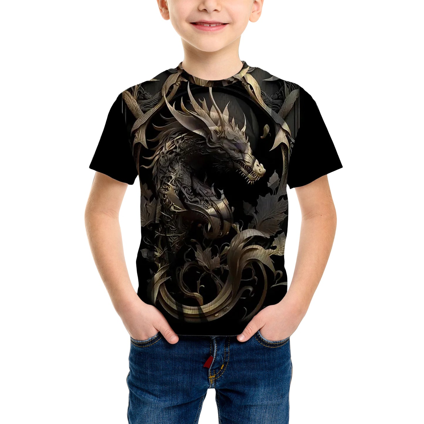 Boy's Fashion 3D Printed T-Shirt - Short Sleeve Crew Neck Casual Streetwear Bike Design for Young People
