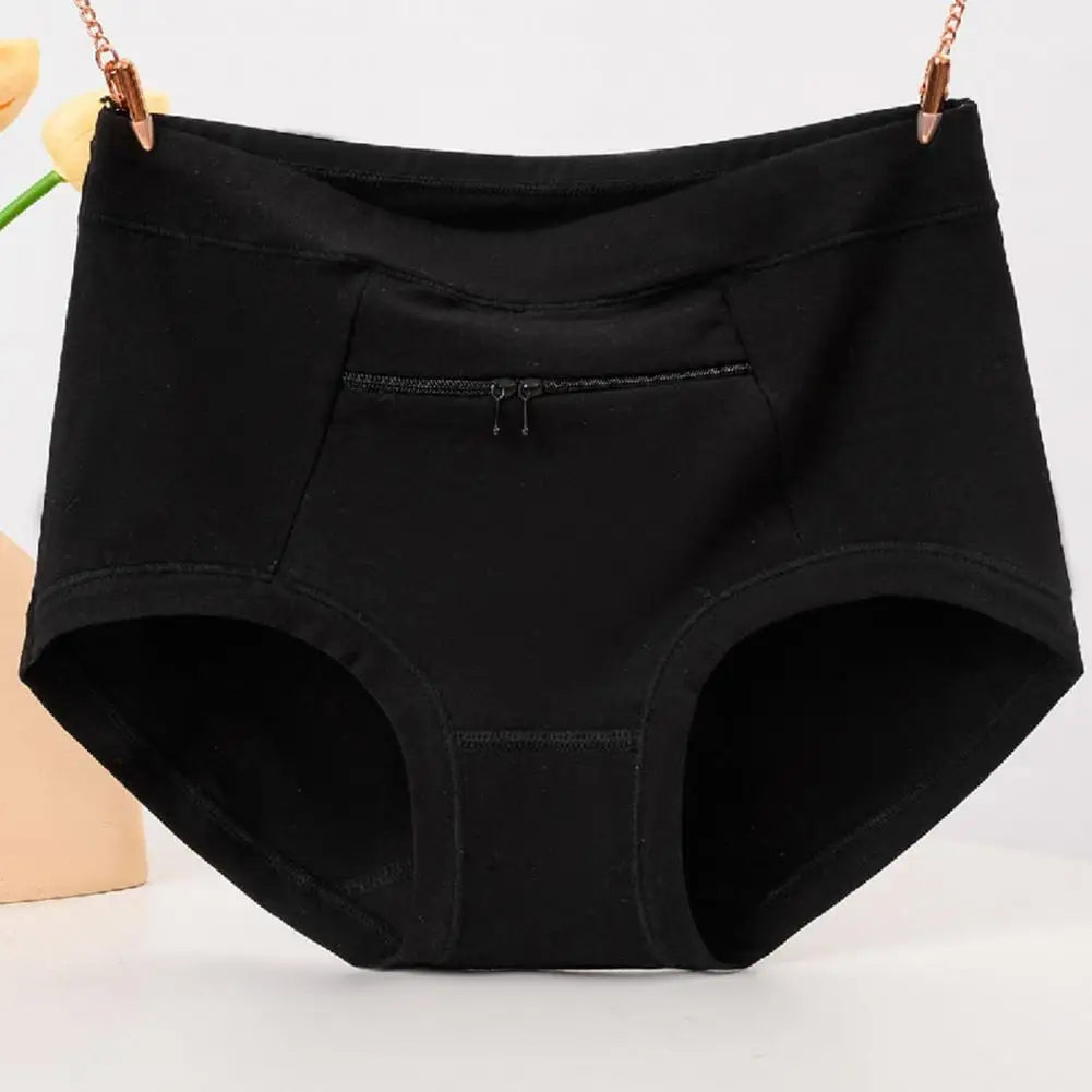Women Underwear with Cash Pocket High Waist Breathable Cotton Underwear with Anti-theft Zipper Pocket for Women Middle-aged