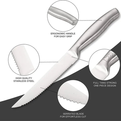 4/6/8 Pcs Steak Knife Set Stainless Steel Blade Kitchen Knives Seamless Handle Sharp Dinner Knife Meat Cutter Dinnerware Set