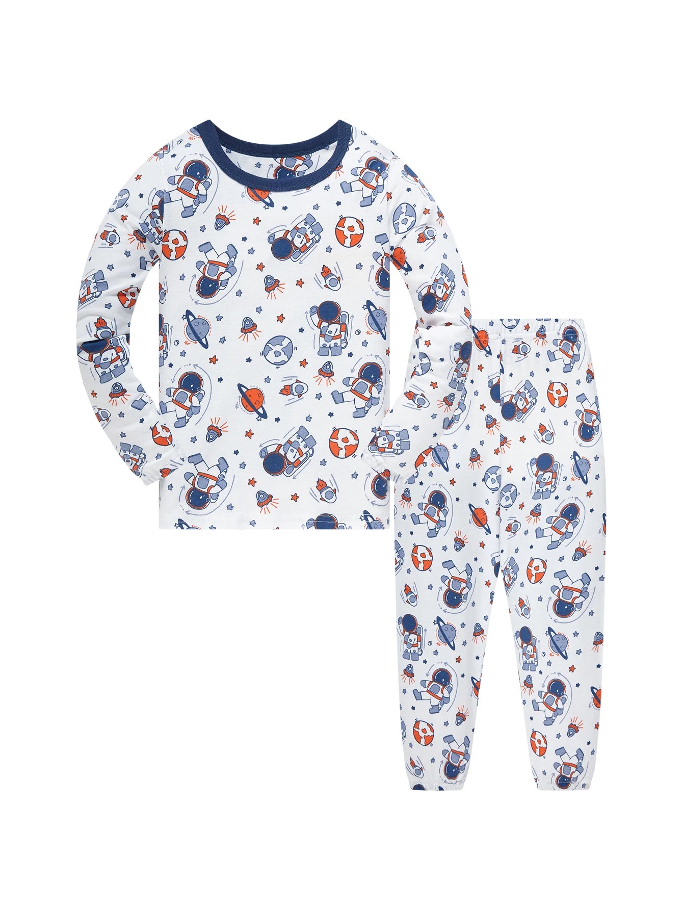 Pajamas Set for Kids 100% Cotton Soft Boys Girls Cartoon Astronaut Nightwear Long Sleeve Comfortable Pjs Age 1-8 Years
