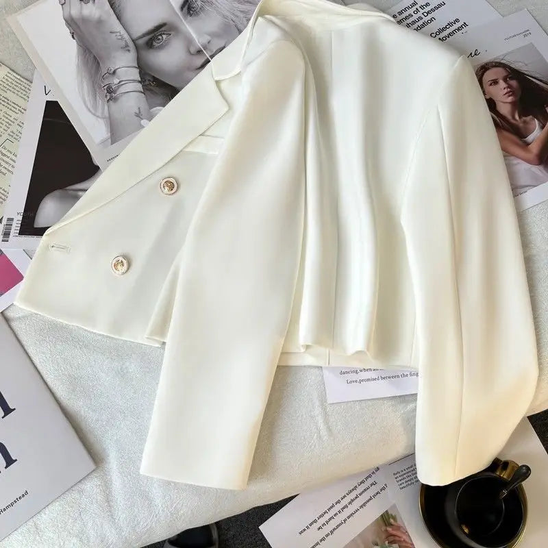 Autumn Girls short Blazer Coat White Black Fashion kids Double Breasted Suit Jacket Veste Pour Enfant Casaco Infantil Menina