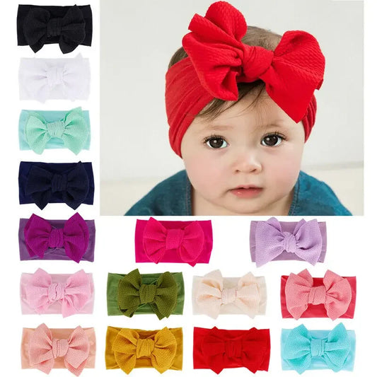 New Baby Accessories Infant Baby Girl Cute Bow Headband Newborn Solid Headwear Headdress Nylon Elastic Hair Band Gifts Props