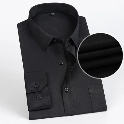 Men's Formal Shirt Long Sleeve  Solid Color Striped Pocket Fashion Business Office Professional Wear Social White Shirt