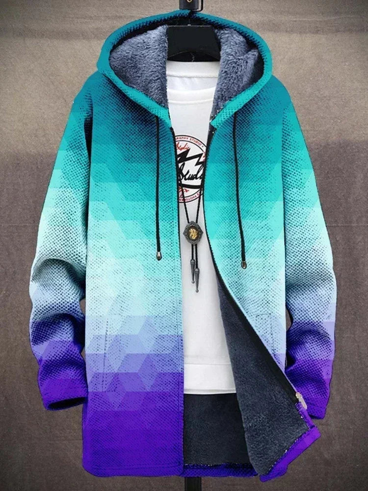 Men Cardigans Coats Gradient Art Colorful Graphics Printed Plush Thick Winter Casual Streetwear Unisex Clothing