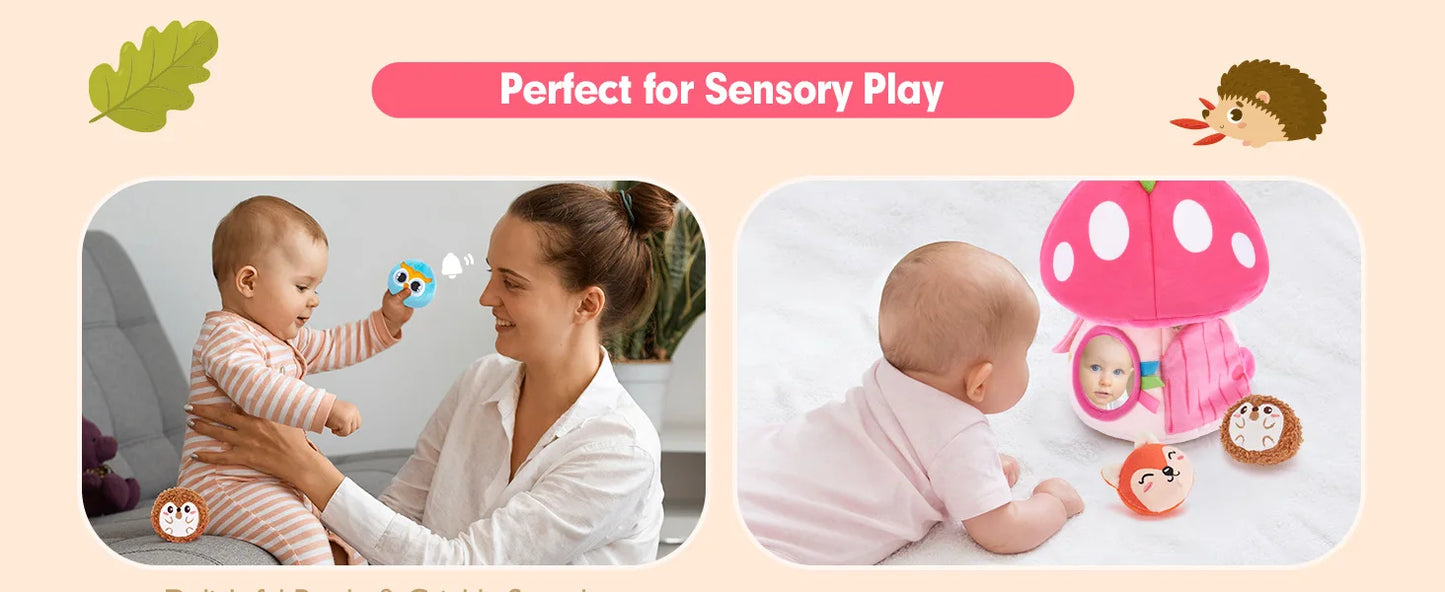 Baby Toys 6-12 Months Bee House with Stuffed Farm Animals for Toddlers 1-3 Baby Plush Beehive Wtih Rattles Squeaker Mirror