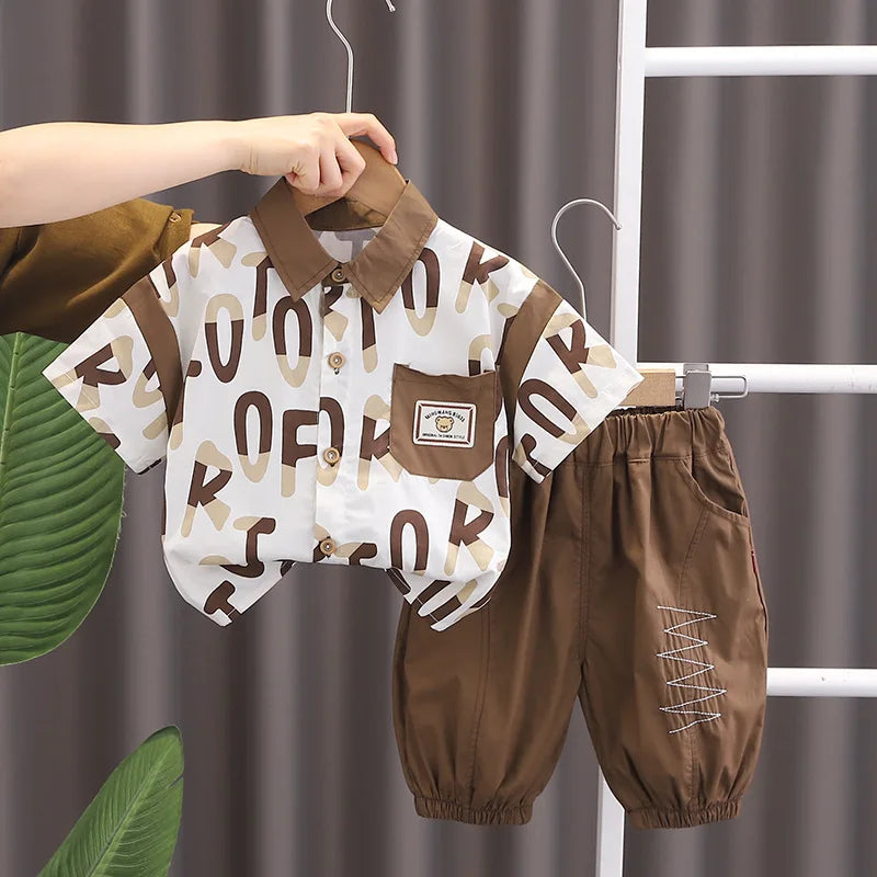 Baby Boys Summer Clothes Set Two-Piece Letter Print Short-Sleeved Shirt+Pants Children's Clothing For Kids Casual Sports Wear