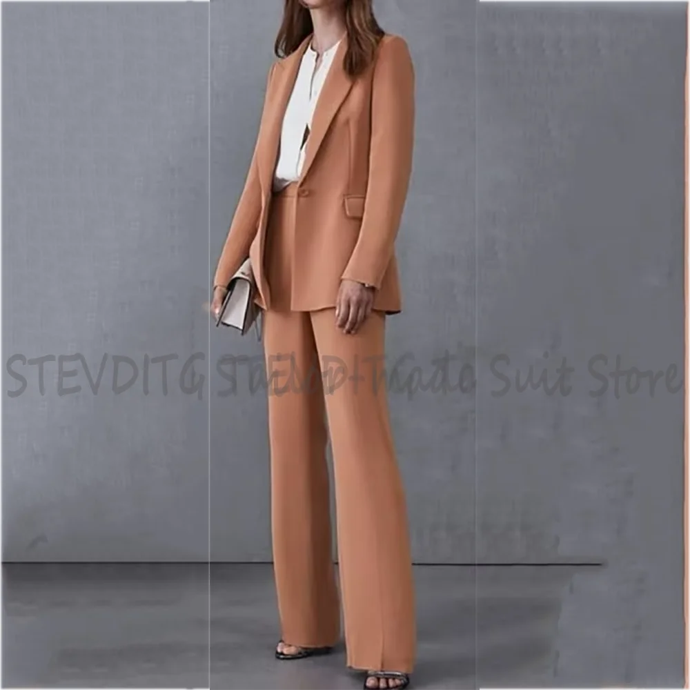 Elegant Unique Women Suits Solid Color Office Work Casual Peak Lapel Single Button High Quality Straight Chic Outfit 2 Pieces