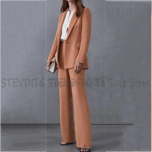 Elegant Unique Women Suits Solid Color Office Work Casual Peak Lapel Single Button High Quality Straight Chic Outfit 2 Pieces