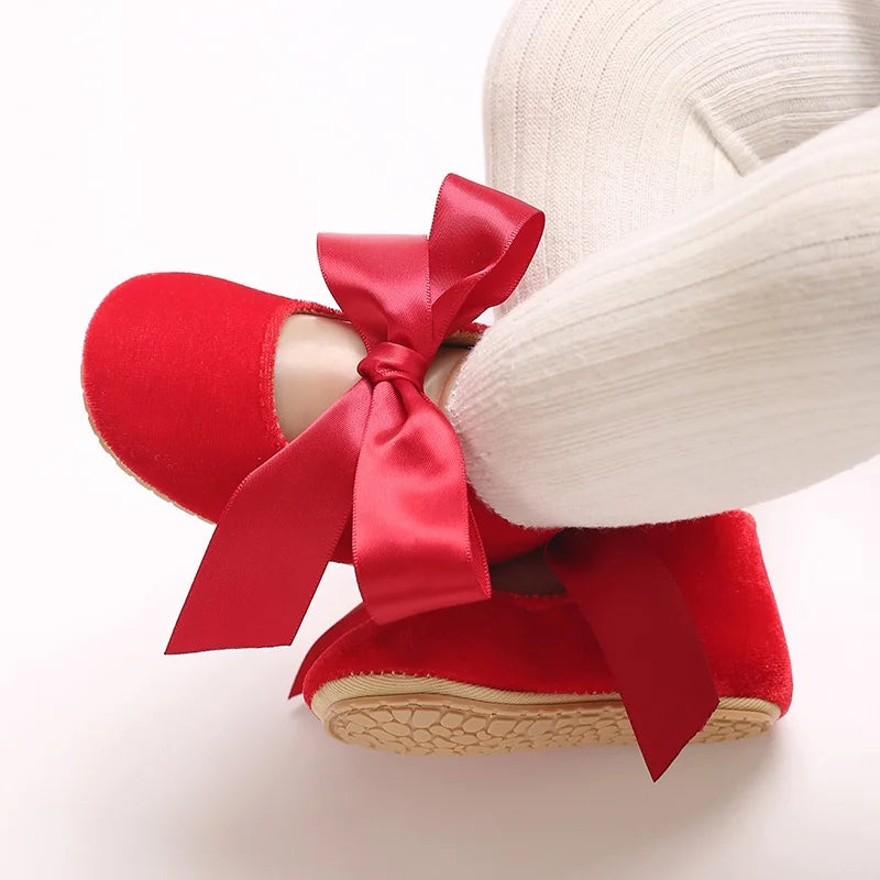Girls' Princess Baby Shoes Cute Bow Flat Bottom Walking Children's Shoes First Step Newborn Baby Comfortable Soft Sole Footwear