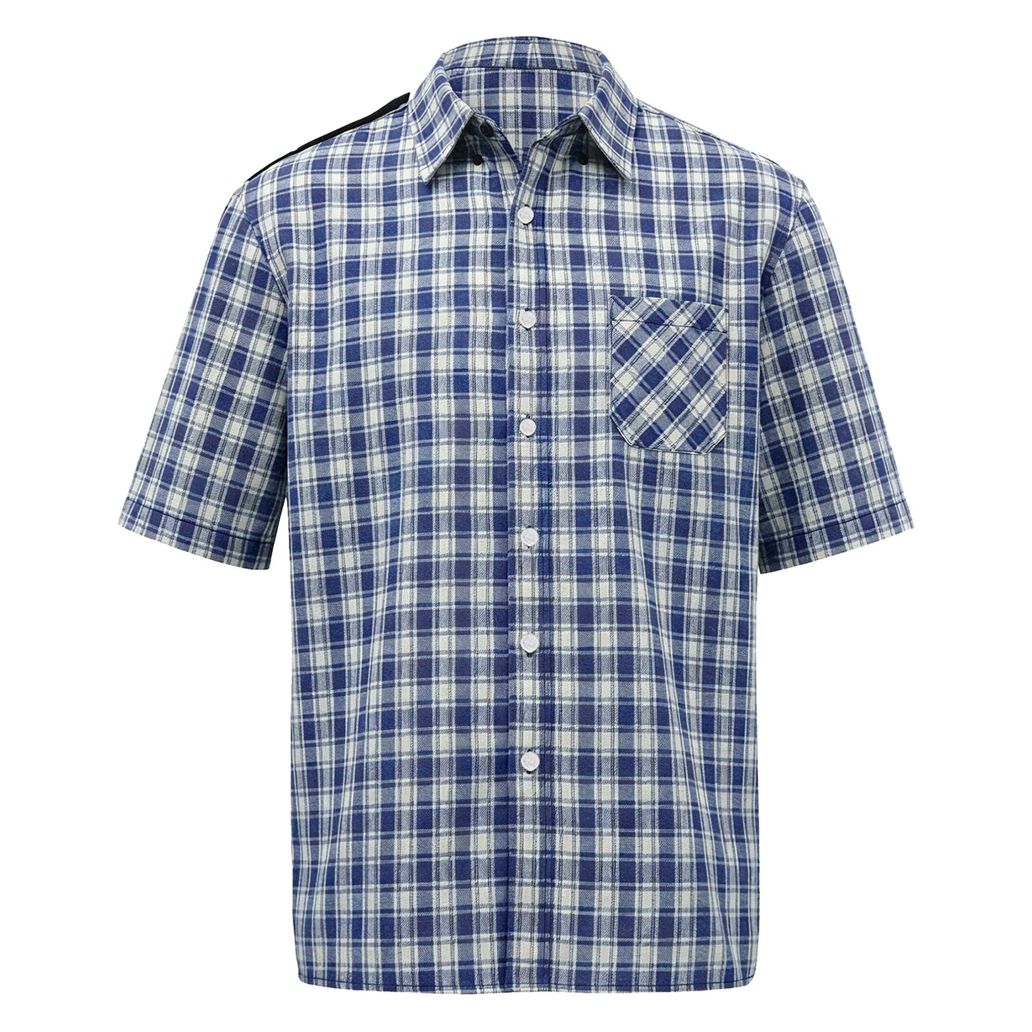 Mens Elderly Adaptive Shirts Tops Open Back with Full Back Overlap Turn-down Collar Long Sleeve Front Button-up Plaid Shirt