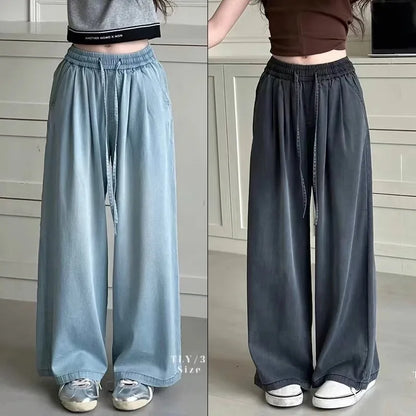 Girls Wide Leg Cotton Jeans Summer Thin Loose Pants Big Kids Comfortable Trendy Outfit