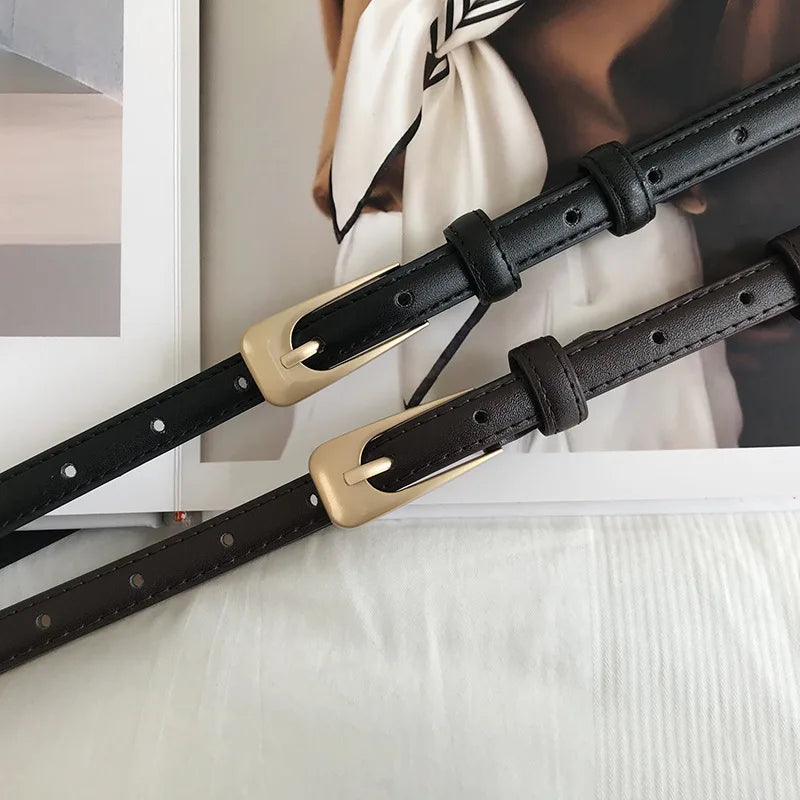 Thin Leather Female Belt Strap Black Brown Women Belts Square Pin Buckle Jeans Pants Ladies Waist Belt