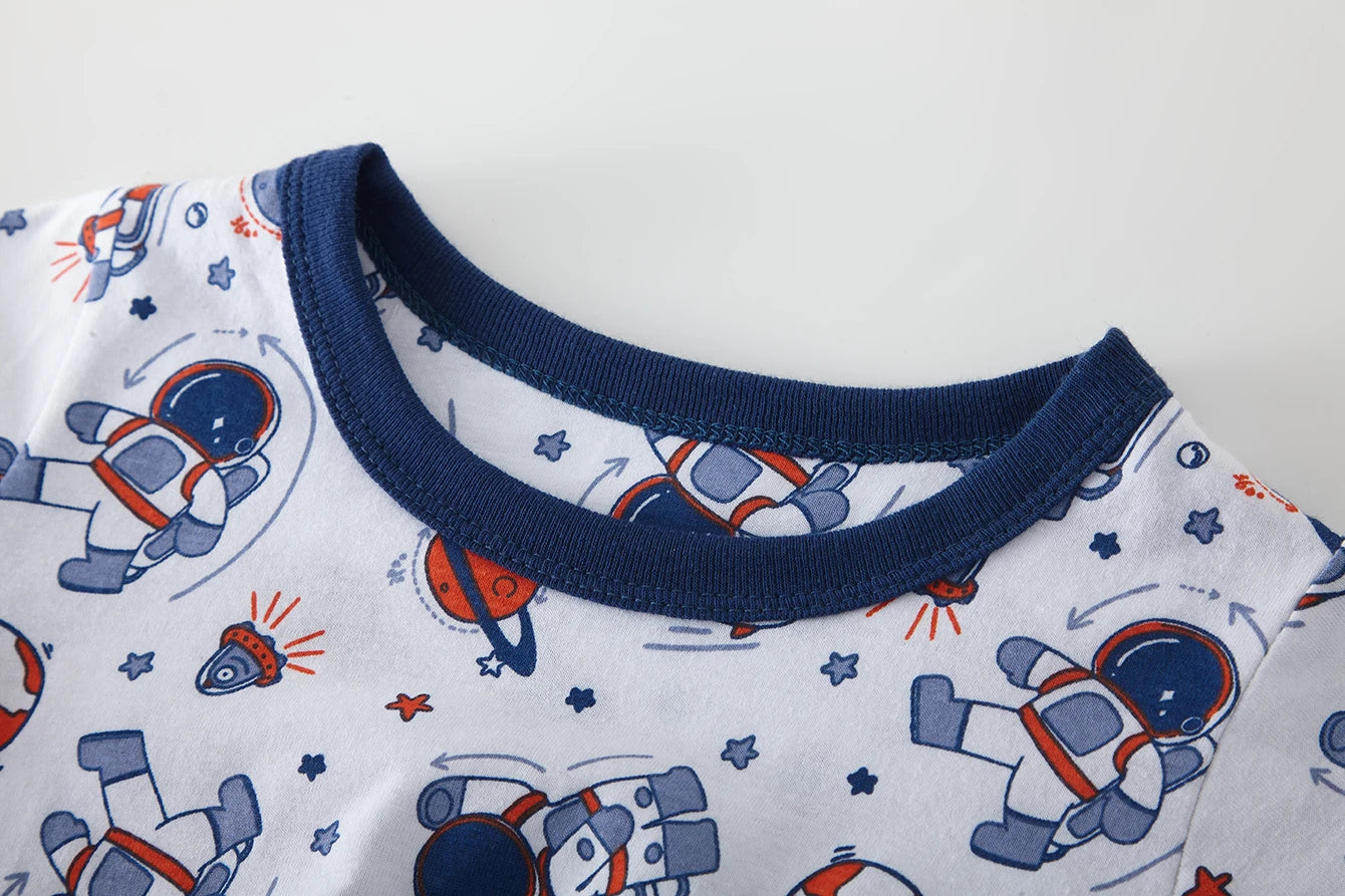 Pajamas Set for Kids 100% Cotton Soft Boys Girls Cartoon Astronaut Nightwear Long Sleeve Comfortable Pjs Age 1-8 Years