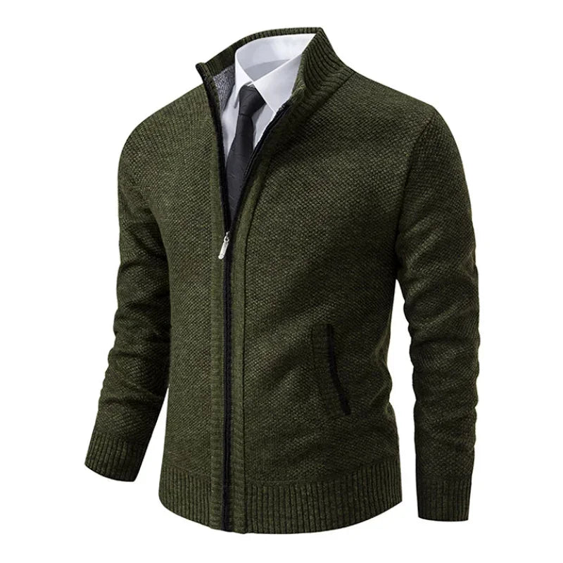 Men Cardigan Sweater 2025 Autumn Winter Keep Warm Thicken Solid Casual Stand Collar Zip Knitwear Fleece Jacket Coat Men Clothing