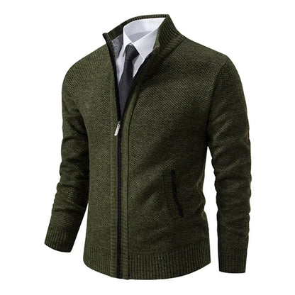 Men Cardigan Sweater 2025 Autumn Winter Keep Warm Thicken Solid Casual Stand Collar Zip Knitwear Fleece Jacket Coat Men Clothing