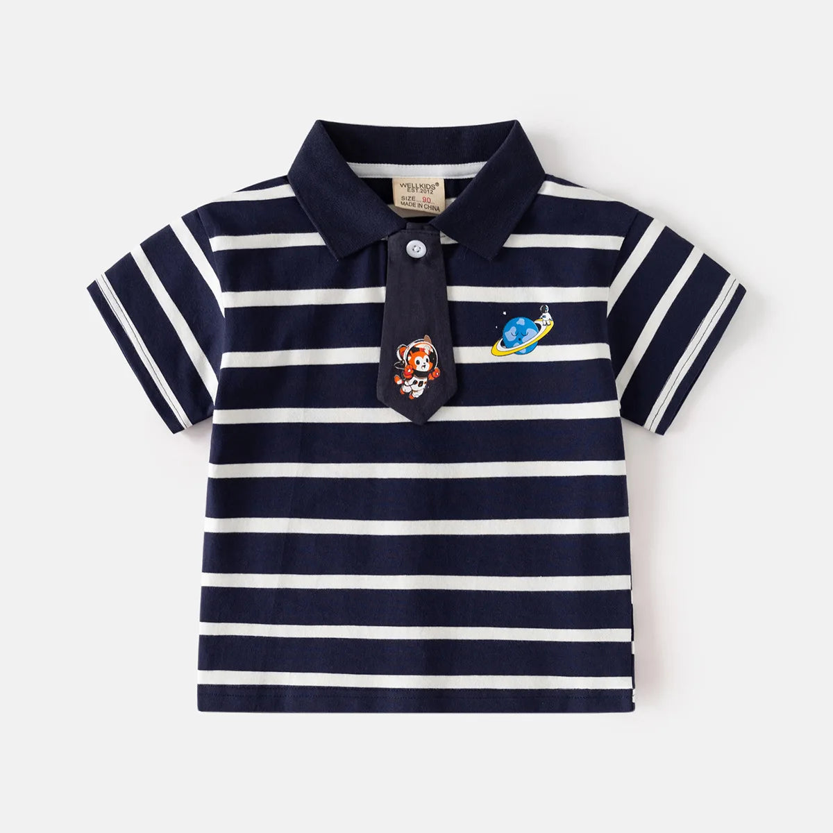 HoneyCherry Boys' Short-sleeve Polo Shirts Summer Cartoon-printed Stylish Turn-collar Tops Boy T-shirts