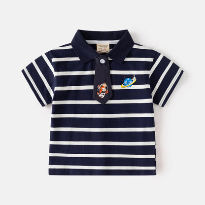 HoneyCherry Boys' Short-sleeve Polo Shirts Summer Cartoon-printed Stylish Turn-collar Tops Boy T-shirts