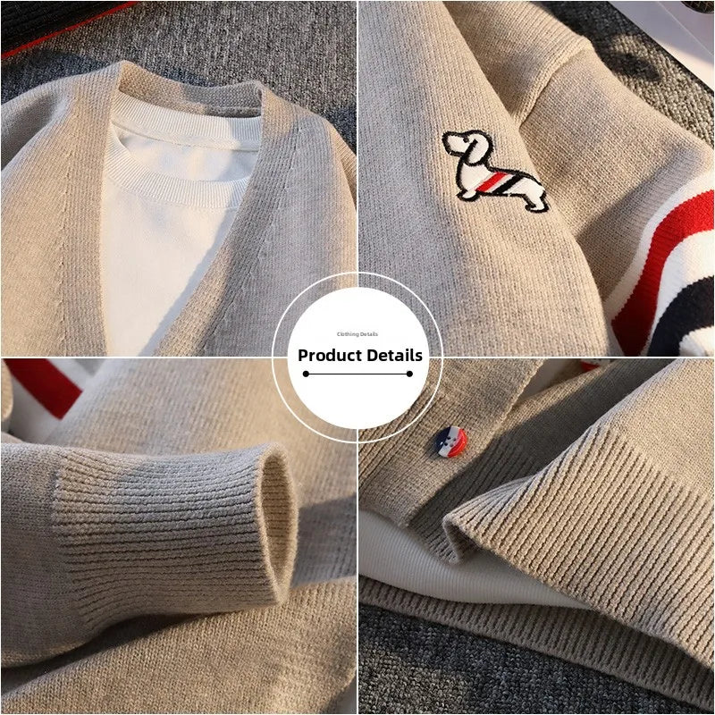 Casual Knitted Sweater Coat for Men Couple Style Spring Autumn Outerwear Fashionable Men's Knitwear V-Neck Long Sleeve Top