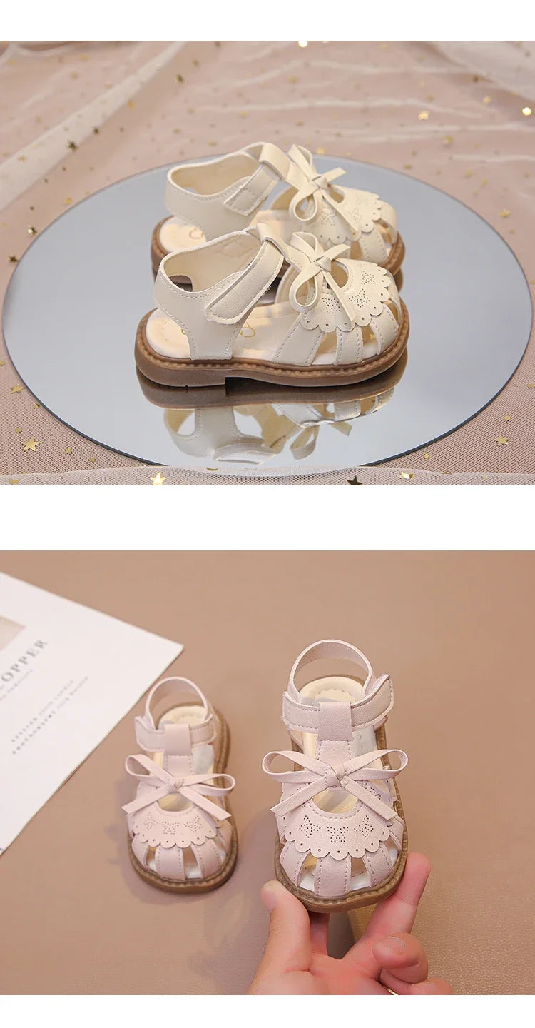Baby Girls Beach Shoes Soft Sole for Kids Sandals T-strap Versatile 2025 Summer New Baby Walking Shoes Non-slip Sweet Size 15-26