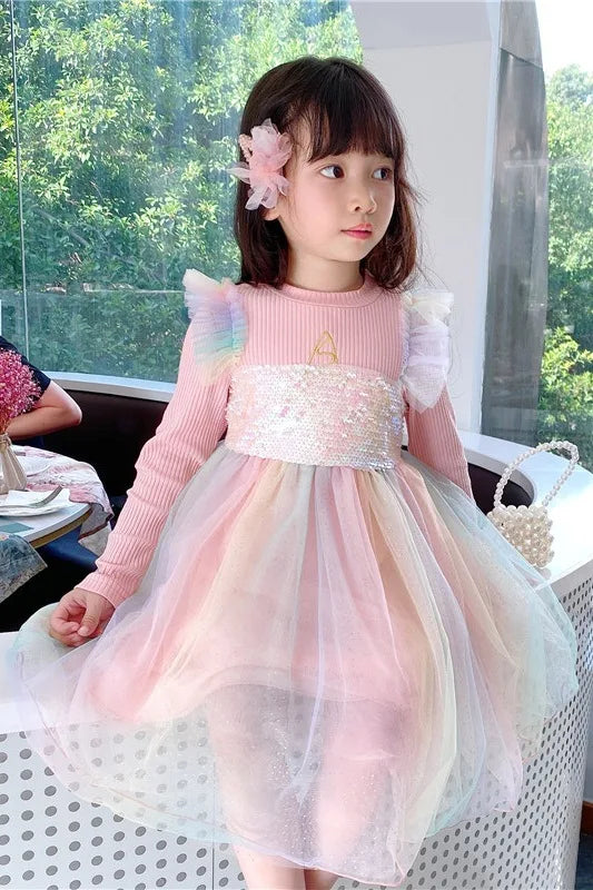Girls Casual Dresses New Mesh Dresses for Girls Autumn Winter Wedding & Casual Kids Clothes for 2-7 Years