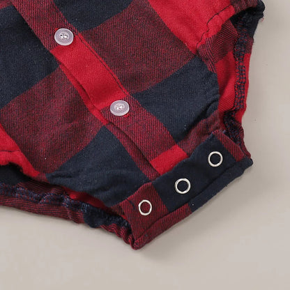 0-12 Months Newborn Baby Boys Bodysuit Plaid Long Sleeve Turn Down Collar Shirt Romper Spring&Autumn Gentleman Casual Clothes