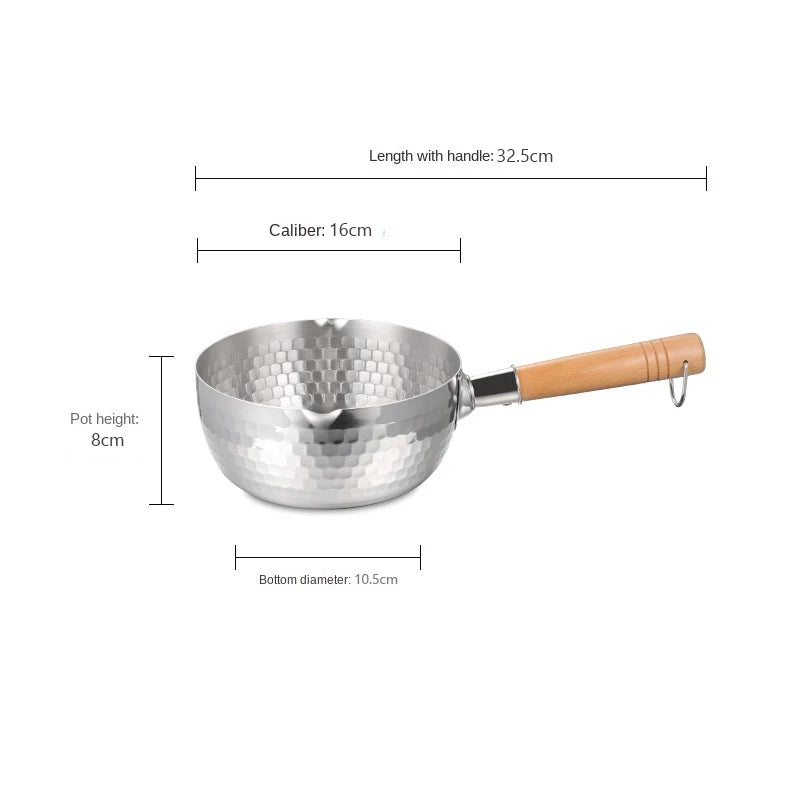 Stainless Steel Pan Japanese Snow Pan Wooden Handle Lid Stew Pots Fry Wok Saucepan Milk Pot Kitchen Utensils Practical Cookware