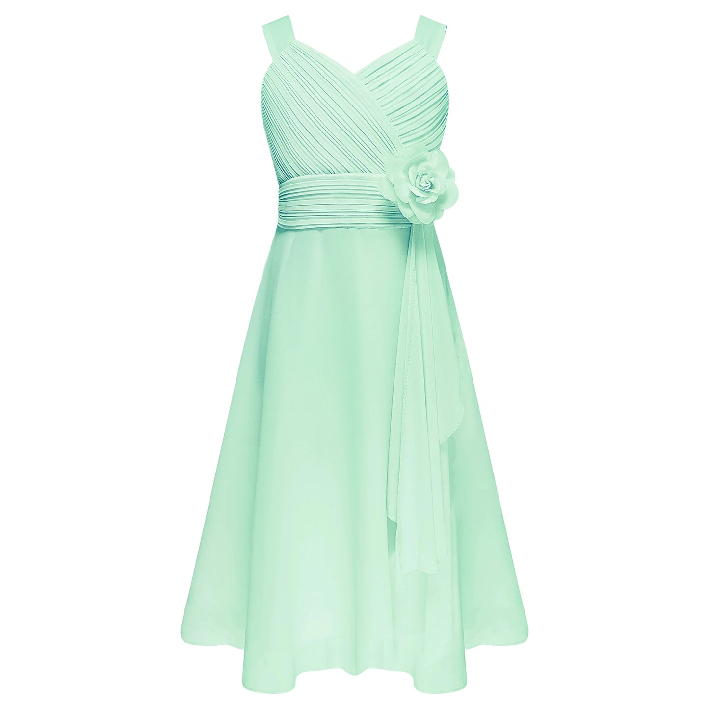 Teens Girls Elegant Party Dress Prom Evening Birthday Wedding Bridesmaid Gown Sleeveless Ruched Bodice Chiffon Princess Dresses