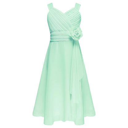 Teens Girls Elegant Party Dress Prom Evening Birthday Wedding Bridesmaid Gown Sleeveless Ruched Bodice Chiffon Princess Dresses